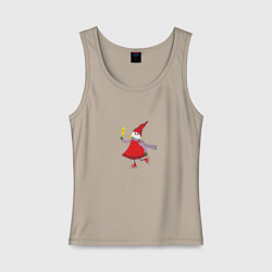 Майка женская хлопок Гном с новым годом девочка, цвет: миндальный