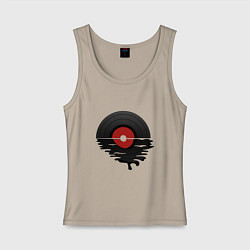 Майка женская хлопок Виниловая пластинка закат, цвет: миндальный