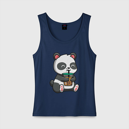 Женская майка Панда пьёт напиток / Тёмно-синий – фото 1
