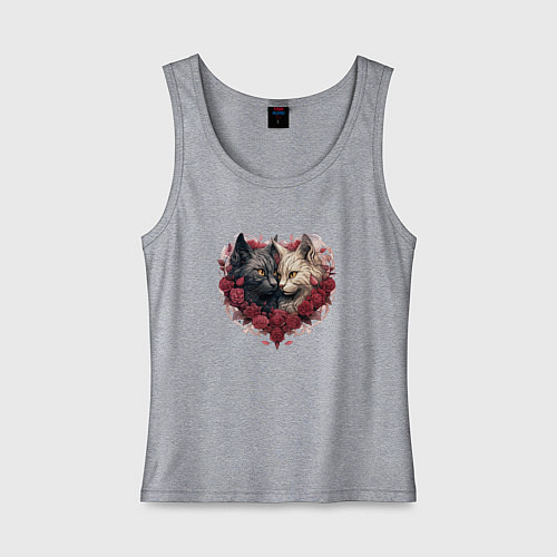 Женская майка Пара котов - День Валентина / Меланж – фото 1