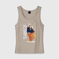 Майка женская хлопок Плюшевый медвежонок танцор, цвет: миндальный