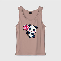 Майка женская хлопок Милая панда со знаком стоп, цвет: пыльно-розовый