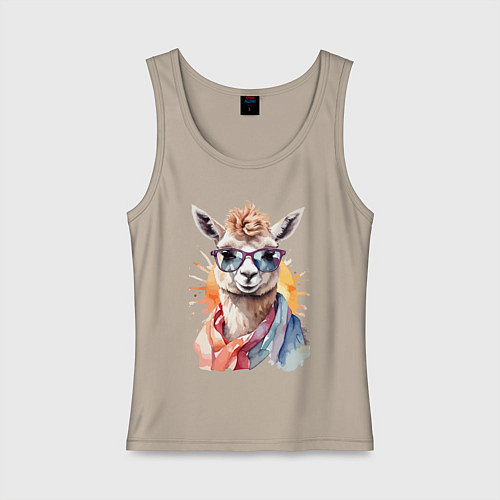 Женская майка Лама в очках цвет / Миндальный – фото 1