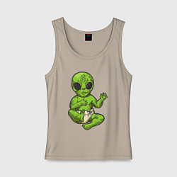 Майка женская хлопок Ребёнок пришельца, цвет: миндальный