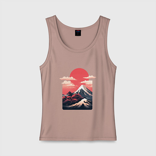 Женская майка Горный пейзаж с солнцем / Пыльно-розовый – фото 1