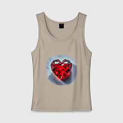 Майка женская хлопок Красное хрустальное сердце на белом фоне, цвет: миндальный