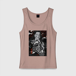 Майка женская хлопок Сугуру Гето сидит - Магическая битва, цвет: пыльно-розовый