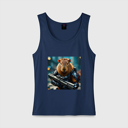 Женская майка Мем вооруженная капибара и автомат / Тёмно-синий – фото 1