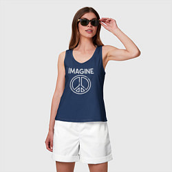 Майка женская хлопок Imagine peace, цвет: тёмно-синий — фото 2