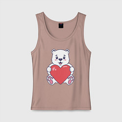 Майка женская хлопок Белый медведь с сердцем, цвет: пыльно-розовый