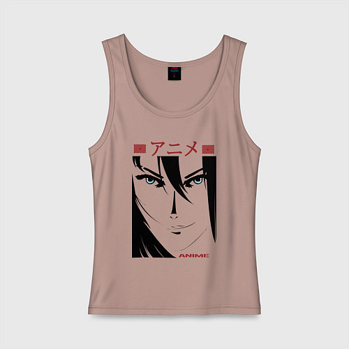 Женская майка Лицо девушки в стиле манга / Пыльно-розовый – фото 1