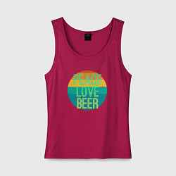 Майка женская хлопок Peace love beer, цвет: маджента