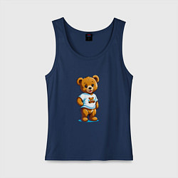 Майка женская хлопок Медвежонок в футболке, цвет: тёмно-синий