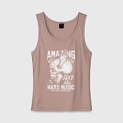 Майка женская хлопок Rock n roll skull, цвет: пыльно-розовый