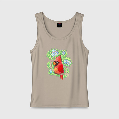 Женская майка Красный кардинал на ветке / Миндальный – фото 1