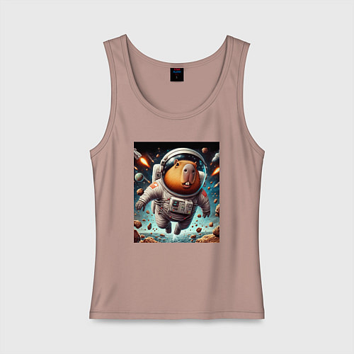 Женская майка Capybara is a brave cosmonaut / Пыльно-розовый – фото 1