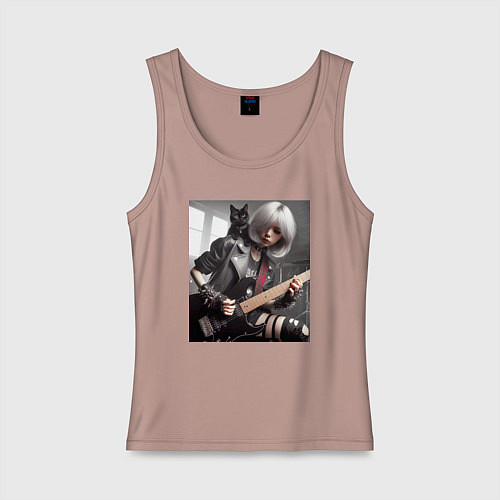 Женская майка Девчонка рок гитарист с чёрным котом / Пыльно-розовый – фото 1