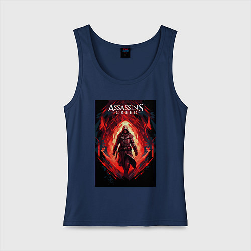 Женская майка Assassins creed свозь пламя / Тёмно-синий – фото 1