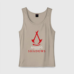 Майка женская хлопок Assassins creed shadows logo, цвет: миндальный