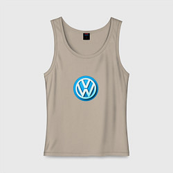 Майка женская хлопок Volkswagen logo blue, цвет: миндальный