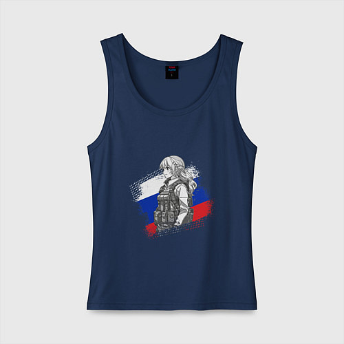 Женская майка Аниме девушка на фоне триколора / Тёмно-синий – фото 1