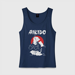 Майка женская хлопок Айкидо - боевое искусство, цвет: тёмно-синий