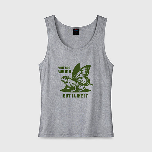 Женская майка Лягушка с крыльями ты странный но мне нравится / Меланж – фото 1