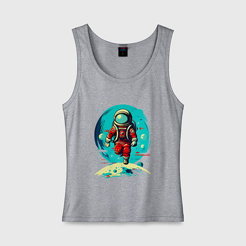 Женская майка Космонавт на фоне луны / Меланж – фото 1