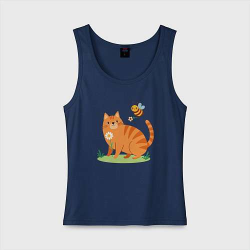 Женская майка Рыжий кот и пчела / Тёмно-синий – фото 1