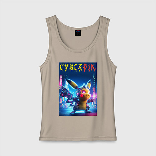 Женская майка Cyber Pikachu - ai art fantasy / Миндальный – фото 1