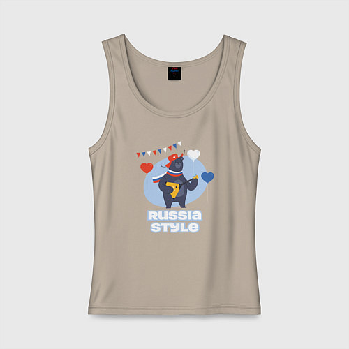 Женская майка Русский медведь с балалайкой и флагом / Миндальный – фото 1