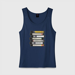 Майка женская хлопок Кассеты из 90-х, цвет: тёмно-синий