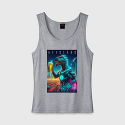 Майка женская хлопок Дино с кружкой пива в Мегаполисе - нейроарт, цвет: меланж