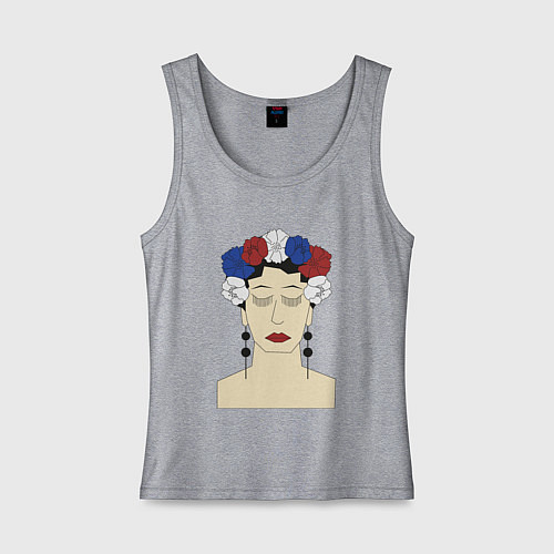Женская майка Женский портрет: девушка в венке триколор / Меланж – фото 1