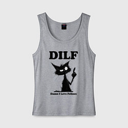 Майка женская хлопок DILF damn I love felines, цвет: меланж