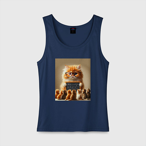 Женская майка Рыжий кот учитель английского языка - нейроарт / Тёмно-синий – фото 1