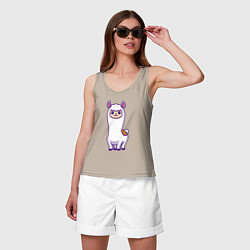Майка женская хлопок Дружелюбная лама, цвет: миндальный — фото 2