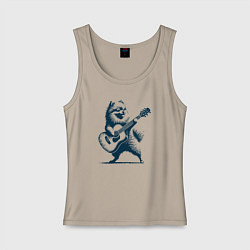 Майка женская хлопок Шпиц играет на гитаре укулеле, цвет: миндальный