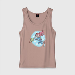 Майка женская хлопок Девочка-дайвер и рыбка, цвет: пыльно-розовый