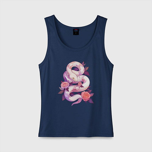 Женская майка Классная змея в розах / Тёмно-синий – фото 1