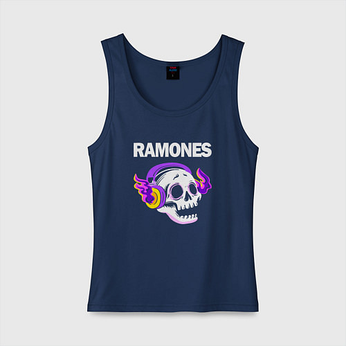 Женская майка Ramones - неоновый череп / Тёмно-синий – фото 1