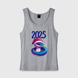 Майка женская хлопок Новогодняя синяя змея 2025, цвет: меланж