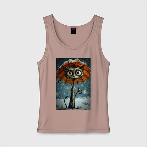 Женская майка Уличный кот под мокром снегом / Пыльно-розовый – фото 1