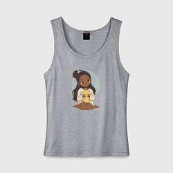 Майка женская хлопок Цыплёнок в руках девушки, цвет: меланж