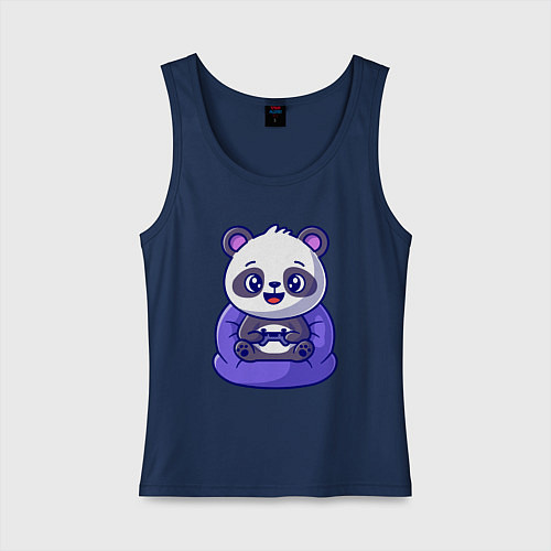 Женская майка Панда игроман / Тёмно-синий – фото 1