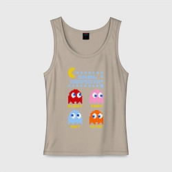 Майка женская хлопок Pac-Man: Usual Suspects, цвет: миндальный
