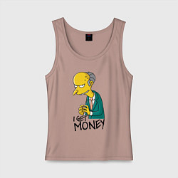 Майка женская хлопок Mr. Burns: I get money, цвет: пыльно-розовый