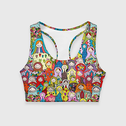 Женский спортивный топ Весёлые матрешки / 3D-принт – фото 1