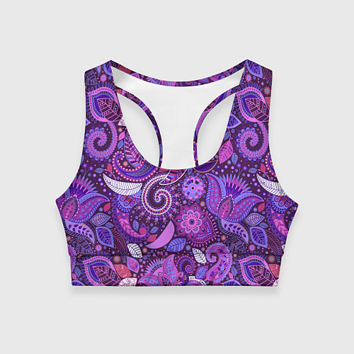 Женский спортивный топ Фиолетовый этнический дудлинг / 3D-принт – фото 1