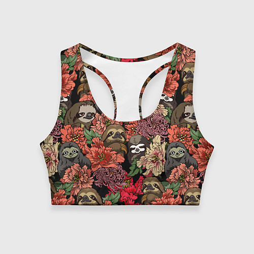 Женский спортивный топ Ленивец & Цветочки / 3D-принт – фото 1